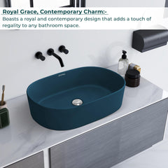 Plantex Ceramic Wash Basin for Bathroom/Oval Counter Top Basin/Tabletop Wash Basin for Home/Office(Pine Blue - 22x14x6 inch)-4