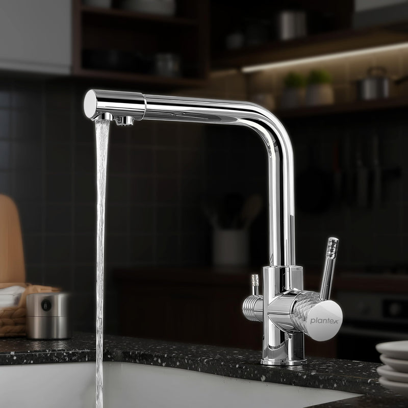 Plantex Kitchen Sink Faucet/Kitchen Tap Handle Brass and Body is 304 Grade Stainless Steel/Double Handle Kitchen Mixer Tap Hot and Cold/360° Swivel Spout Sink Taps - (7908, Chrome)-1