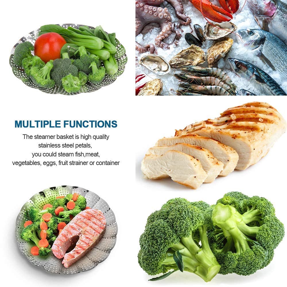 Jig-Tik Vegetable Steamer Basket, Premium Stainless Steel Veggie Steamer Basket - Folding Expandable Steamers to Fits Various Size Pot (6" to 10.5")