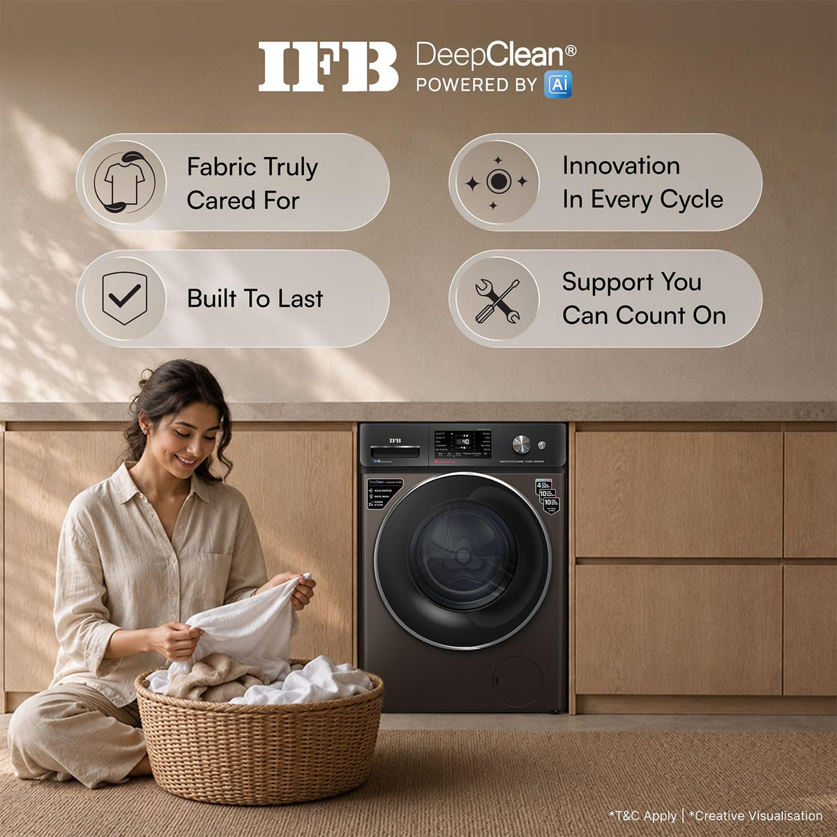 IFB 10 Kg 5 Star, 9 Swirl Wash, Steam Refresh, Eco Inverter Motor, WiFi, DeepClean®Ai Powered Fully Automatic Front Load