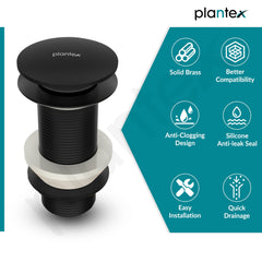 Plantex Solid Brass Waste Coupling for Washbasin/Coupling 3 inch/Full Thread Waste Coupling Black - Pack of 1 (Matt Black)-3