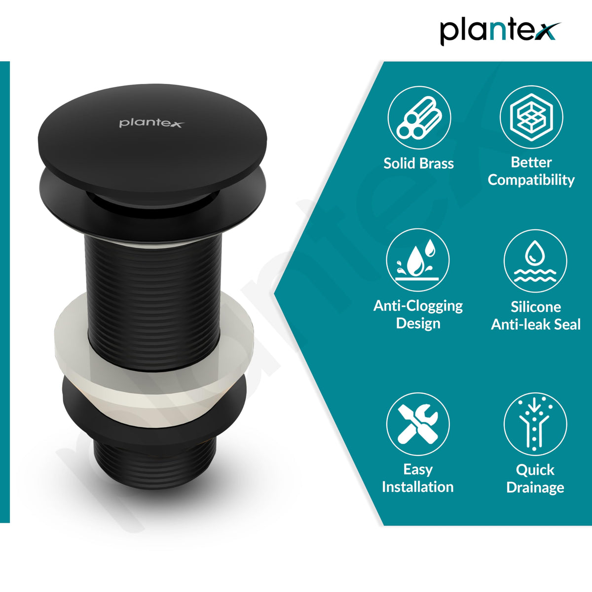 Plantex Solid Brass Waste Coupling for Washbasin/Coupling 3 inch/Full Thread Waste Coupling Black - Pack of 1 (Matt Black)-3