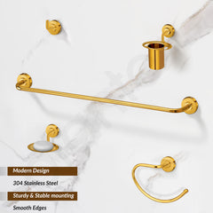 Plantex 304 Grade Stainless Steel Bathroom Accessories Set of 5 - Towel Rod/Hand Napkin Hanger for Wash Basin/Soap Case/Toothbrush Holder/Robe Hook - Daizy (Golden)-2