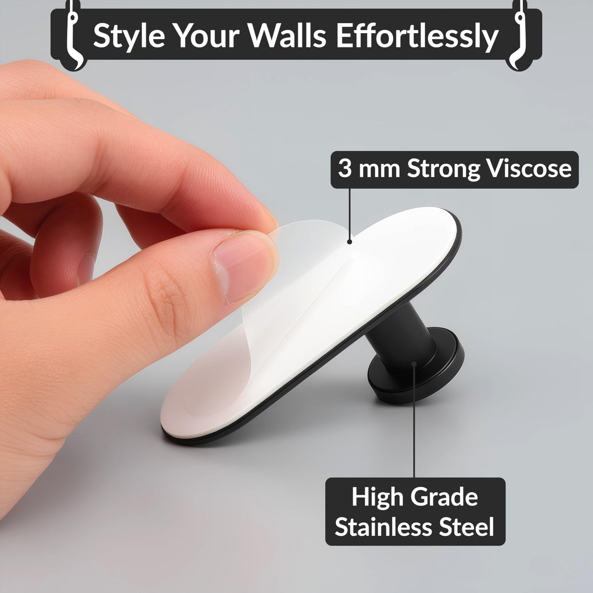 Plantex Wall Hanging Hook/Bath Towel Hook/Self Adhesive Oval Robe Hooks for Kitchen/Bathroom/Stylish Home Decor Items - Pack of 6 (Black)-2