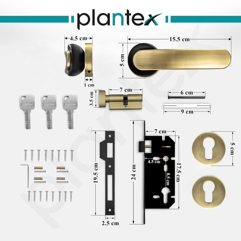 Plantex Door Lock for Home/Main Door Lock Set with 3 Computerized Key/Mortise Lock for Door with Brass Lock Body & Cylinder (SM037, Brass Antique & Black)-3
