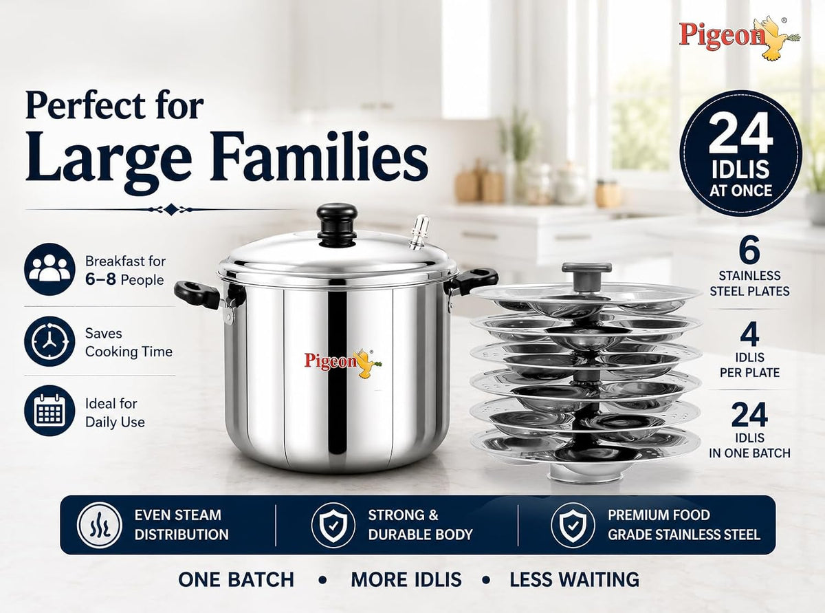 Pigeon Desire Stainless Steel Idli Cooker | ISI Certified Steamer Pot