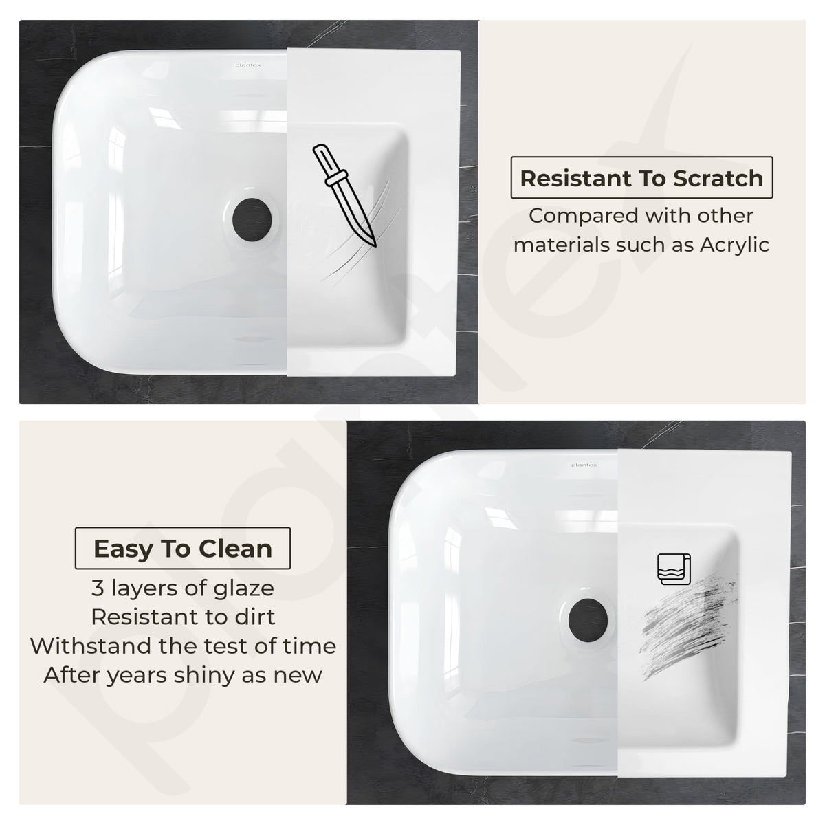 Plantex Ceramic Wash Basin for Bathroom/Table Top Washbasin with 10 Years Glaze Warranty by Plantex/Counter Top Basin/Basin for Restaurant/Hotel (Glossy White - 16 x 12 x 5.5 inch)-6
