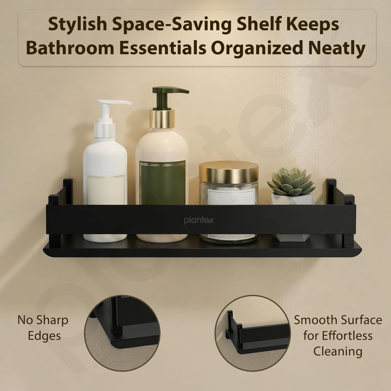 Plantex Stainless Steel Bathroom Shelf/Rack/Bathroom Organizer with Drill/Kitchen Storage Shelf/Wall Mounted Washroom Accessories (Matt Black - 12x5 inches)-3