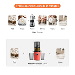Atomberg Althea Cold Press Juicer For Home | High Nutrition | 40RPM | Easy To Use & Clean | Auto Reverse | XL Hopper | Safety Features | Ideal for Fruit, Veggie Juices, Coconut Milk | Sunset Orange