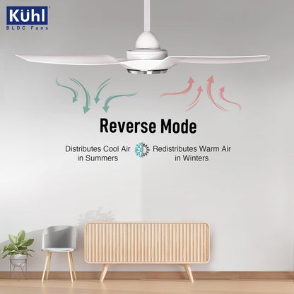 KUHL Meridian M1 1200MM 65% Power Saving BLDC Ceiling Fan With Remote | BEE 5 Star Rated & ISI Marked | High Air Flow | Down Light & Reverse Mode | 5 Year Warranty on Motor | Free Installation |White