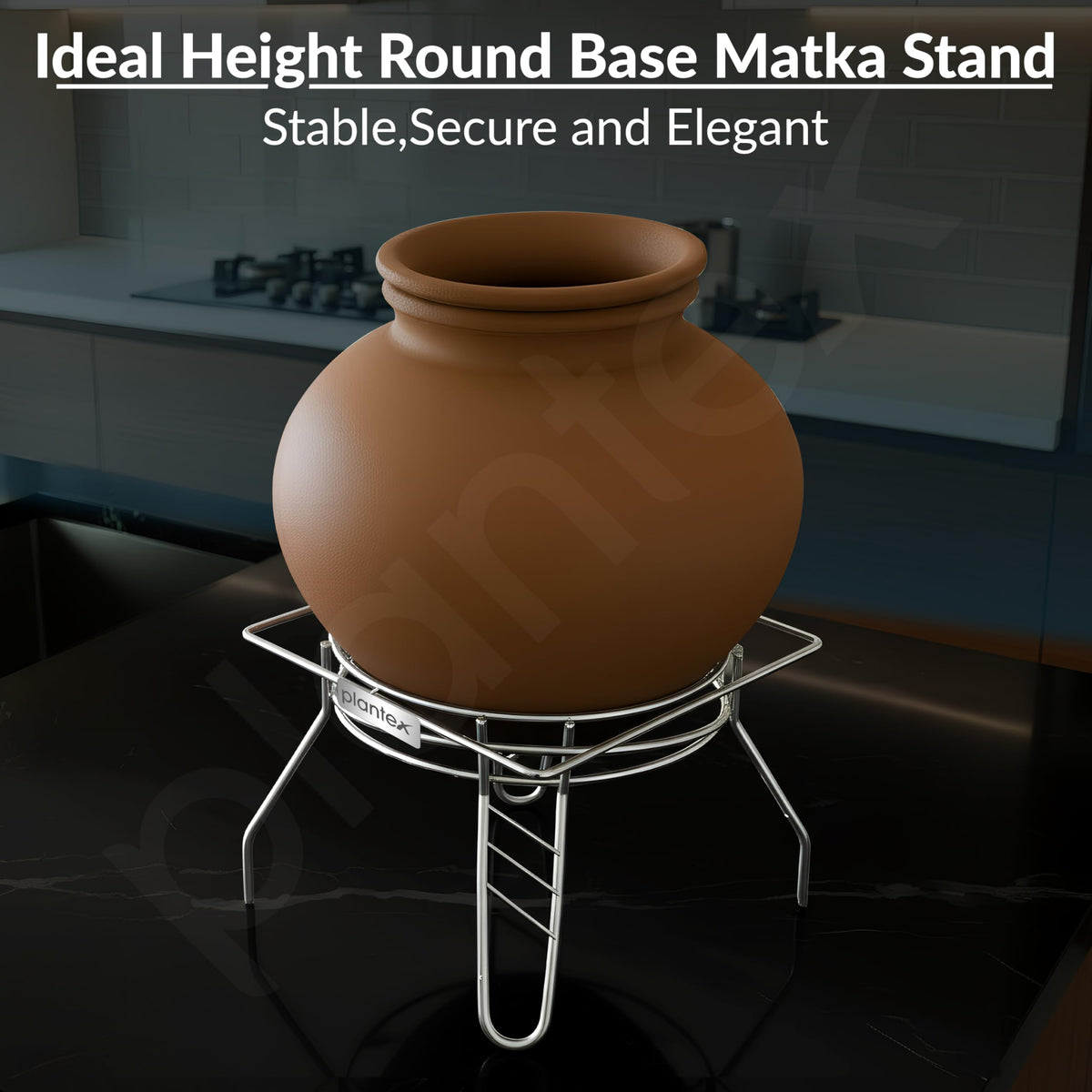 Plantex Stainless Steel Matka Stand/Ghada/Matki Stand/Plant Pot Stand for Balcony/Kitchen Accessories Items for Home (Chrome,Stainless Steel)-3