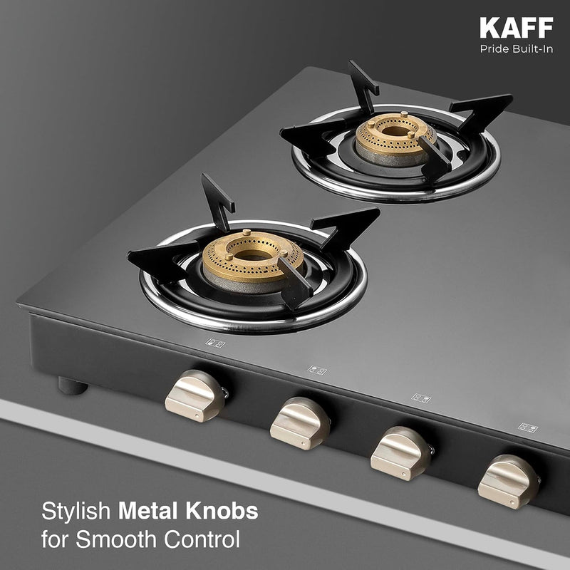 Kaff 4 Burner Gas Stove Top for Kitchen - 58CM Manual Ignition Cooktop For Modular Kitchen |Ergonomic Knob |Tri-Pin Bras