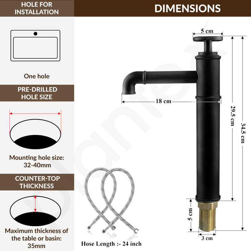 Plantex Brass Basin Mixer Tap Hot and Cold/Single Lever Tap for Wash Basin-(Matt Black Finish)-3