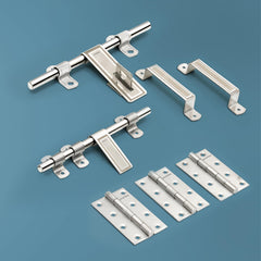 Plantex Stainless Steel Door Kit for Bathroom/Door Hardware/Accessories/3 Hinges/10 inch Al-Drop/8 inch Latch/8 inch 2 Handles - Pack of 1 (APS-1320, Chrome)-1