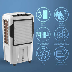 Crompton Optimus Desert Air Cooler 80L| High density honeycomb| Auto fill| Water Level indicator| Fully collapsible Louvers| 4 way Air deflection| Humidity control| Cooling mode & Auto Swing