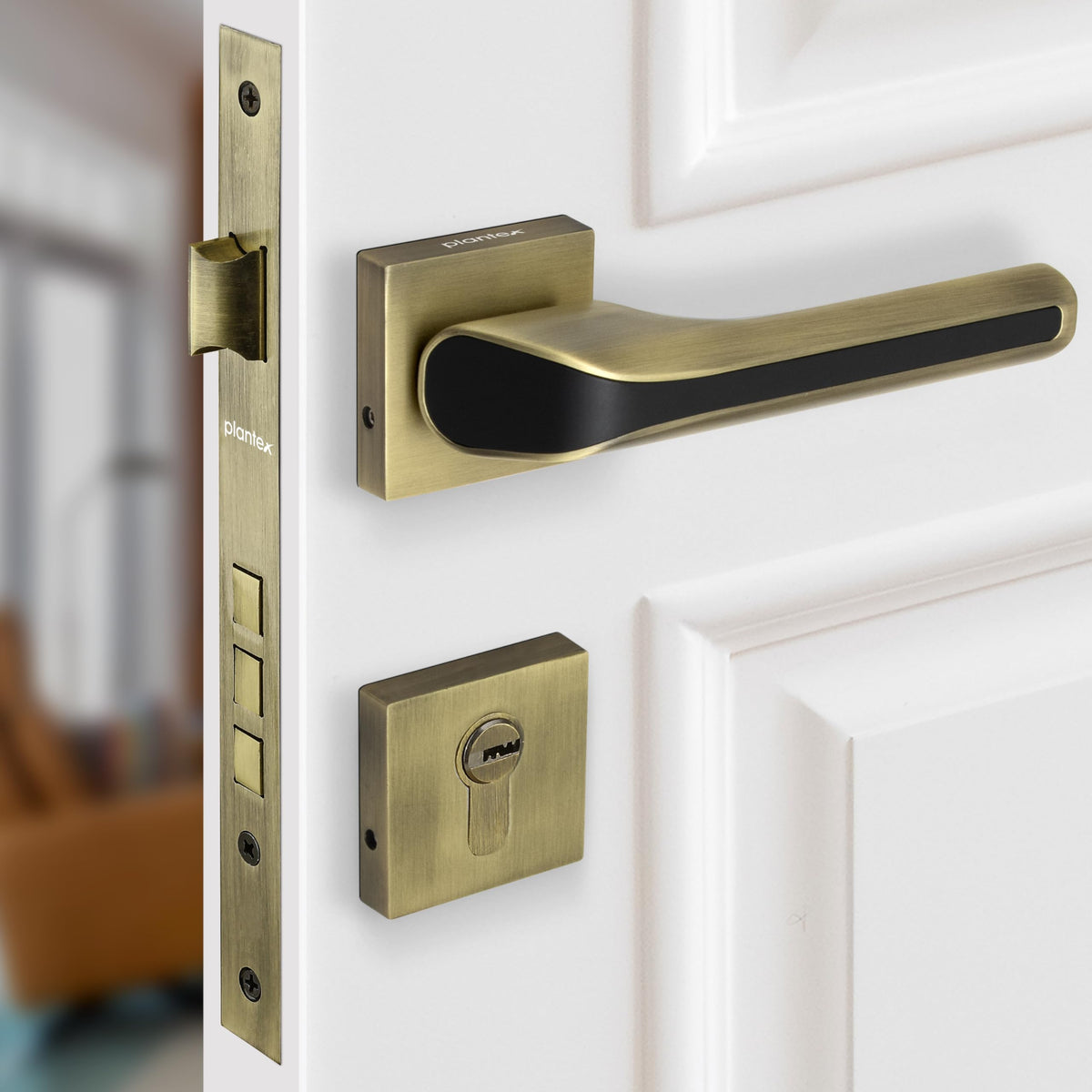 Plantex Main Door Lock for Home with 3 Years of Warranty/Mortise Locks for Door - Main Door Lock Set (PT-007- Brass Antique - Black)-1