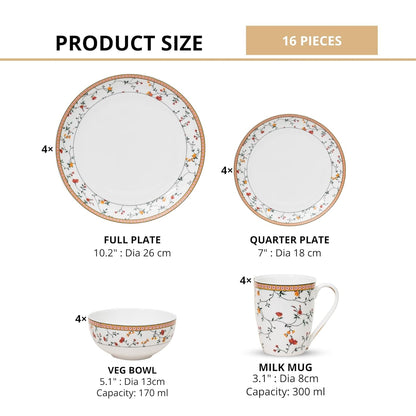 Clay Craft Fine Ceramic Eco Dinner Set, Enchanting Gold, for Family of 4, Dinner Set Ceramic, Crockery Set, Dining Set for Dinner, Crockery Set for Gift, Kitchen Set (ECO1, 16 Pieces)