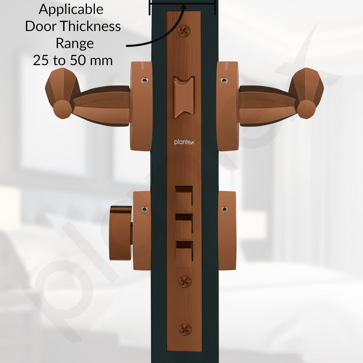 Plantex Door Handle Lock/Main Door Lock Set for Home/Mortise Lock Set with Brass Lock Body & Cylinder (7135, PVD-Choco)-3