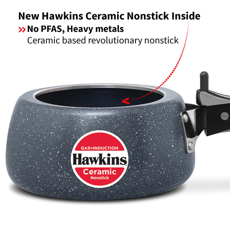 Hawkins 1.5 Litre Ceramic Nonstick Pressure Cooker, Induction Inner Lid Baby Cooker, Granite Contura shaped Cooker, Blue (ICC15)