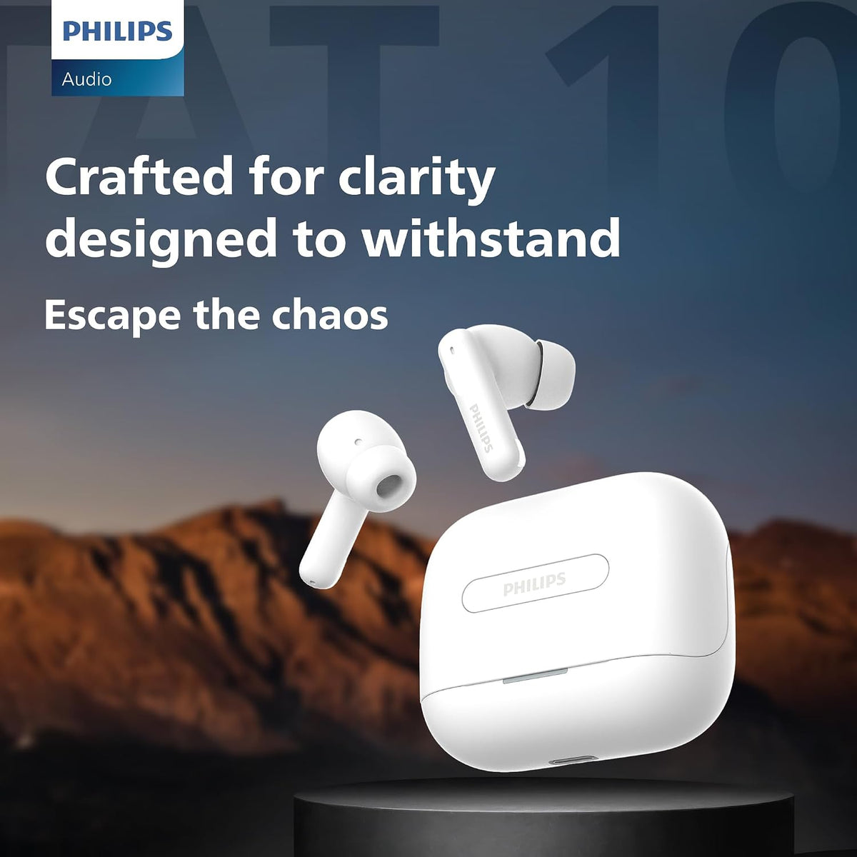 Philips TAT1050WT/94 True Wireless Earbuds with ANC, Quad Mic ENC, Up to 50 Hr Playtime