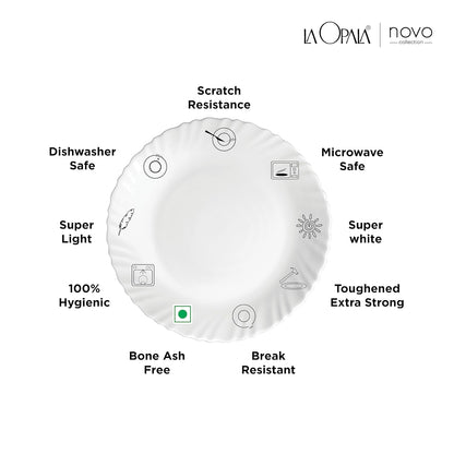 La Opala Novo Collection Opal Glass Crockery | for Family of 6 | Dinner Set 35 pcs Aqua Spray | Plates & Bowls for Dining | Microwave Safe | 100% Vegetarian | Extra Strong | Light & White