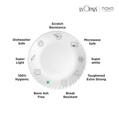 La Opala Novo Collection Opal Glass Crockery | for Family of 8 | Dinner Set 46 pcs English Lavender | Plates & Bowls for Dining | Microwave Safe | 100% Vegetarian | Extra Strong | Light & White