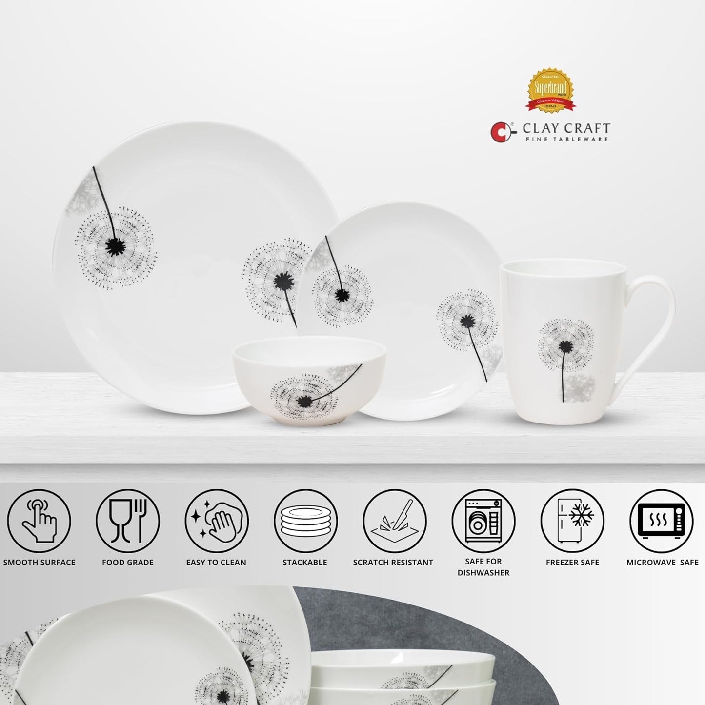 Clay Craft Fine Ceramic Eco Dinner Set, Enchanting Gold, for Family of 4, Dinner Set Ceramic, Crockery Set, Dining Set for Dinner, Crockery Set for Gift, Kitchen Set (ECO2, 16 Pieces)