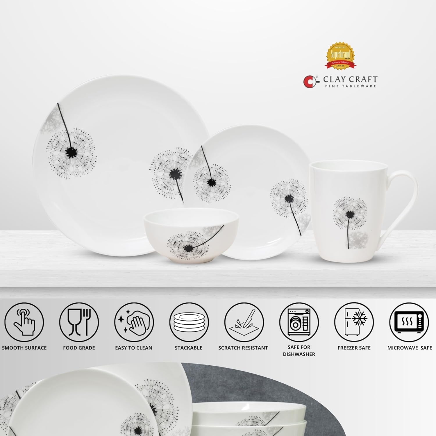 Clay Craft Fine Ceramic Eco Dinner Set, Enchanting Gold, for Family of 4, Dinner Set Ceramic, Crockery Set, Dining Set for Dinner, Crockery Set for Gift, Kitchen Set (ECO2, 16 Pieces)