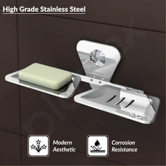 Plantex Stainless Steel Chrome Finish Double Soap Dish Stand/Wall Mounted Soap Holder - Bathroom Accessories-3