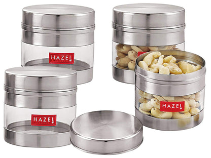 HAZEL Stainless Steel Kitchen Containers| 1 Ltr Each Transparent Kitchen Container Set with Matt Finish | Multipurpose Storage Box for kitchen containers, Set of 6