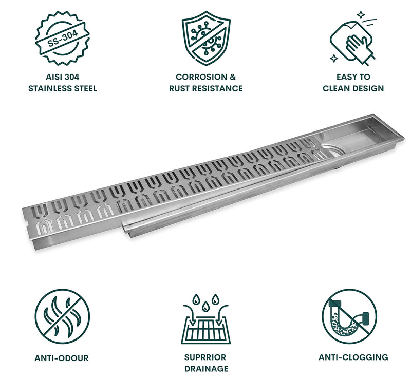 Plantex 304 Grade Stainless Steel Long Shower Channel/Floor Trap/Jali Removeable Grate/Lid for Bathroom and Kitchen (23 x 3 Inch- Matt)-2