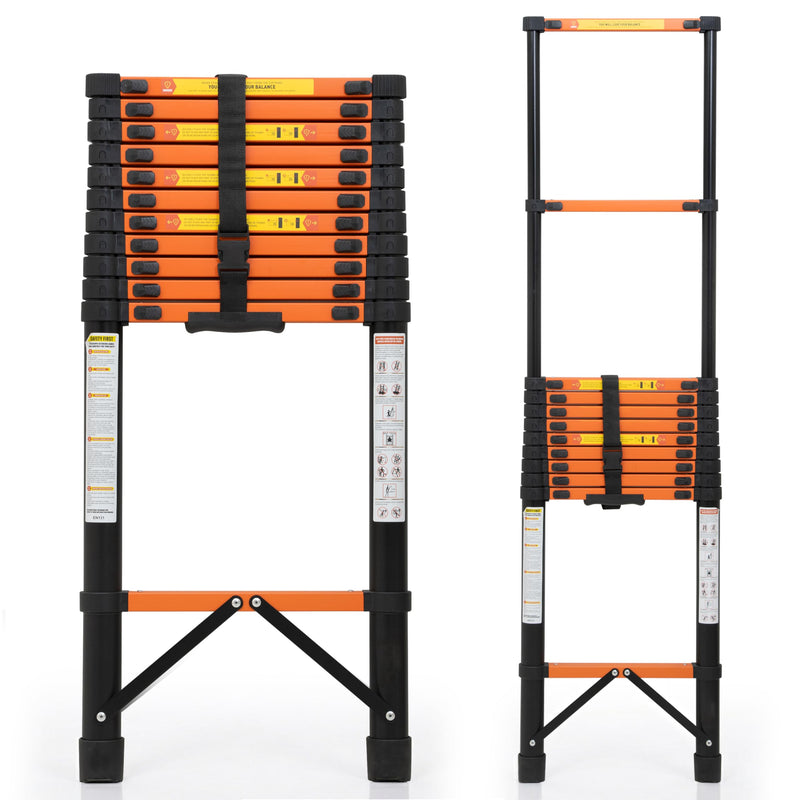 Plantex 4.3m (14.10 ft.) Telescopic Ladder/Carbon Steel 11-Steps Portable & Compact Ladder/Foldable Multipurpose Collapsible Ladder for Home & Outdoor Use - (Orange)-1