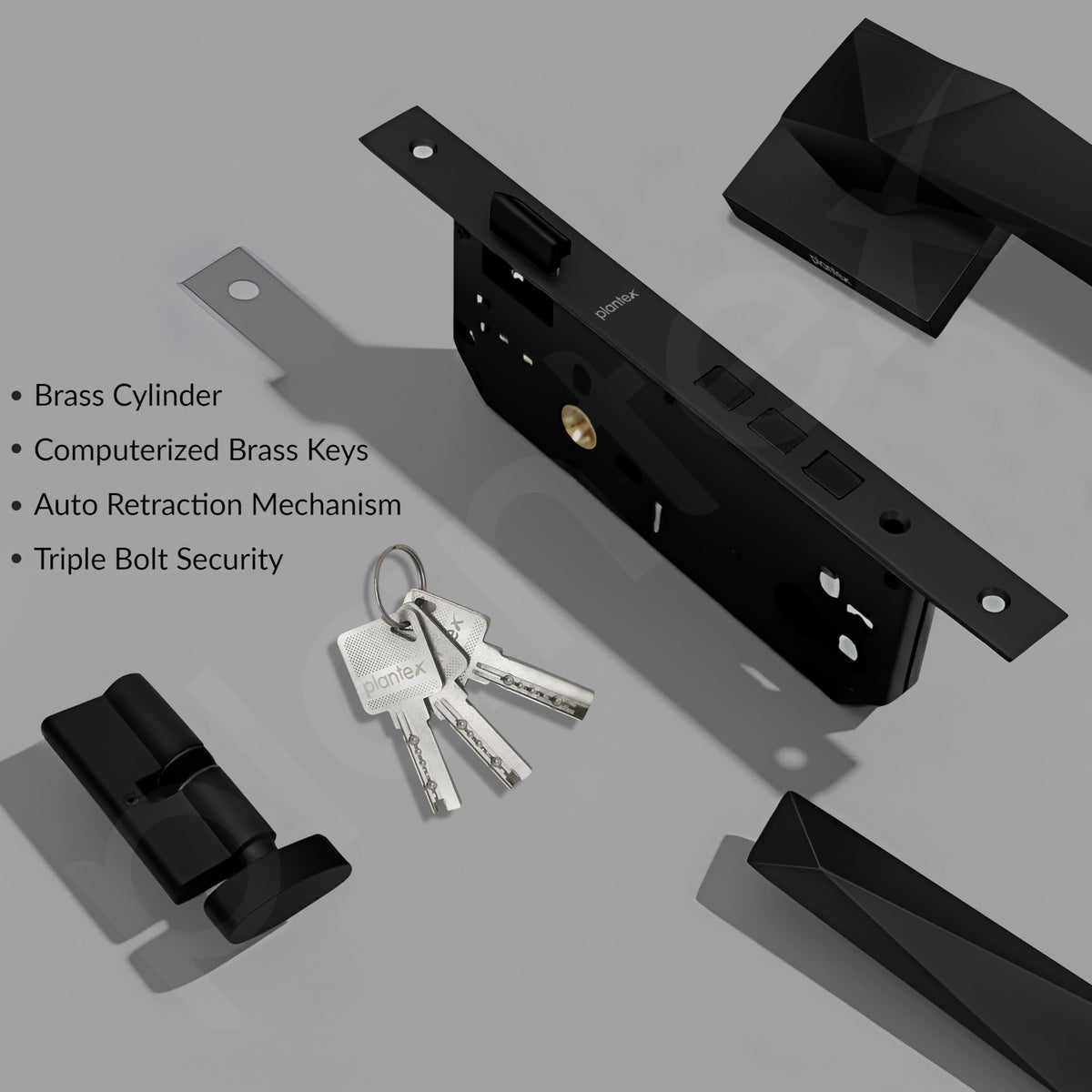 Plantex Main Door Lock Set/Door Handle Lock/Mortise Door Lock for Home with 3 Years of Warranty (7129, Z-Black)-4