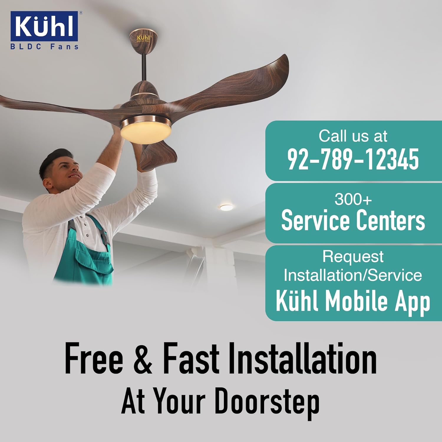 KUHL Glanz F3 1320mm Stylish Power Saving BLDC Ceiling Fan With Remote | Down Light | 30W | 5 Star | IoT - Operate Via Mobile&Alexa | Reverse Mode | Free Installation |Teak
