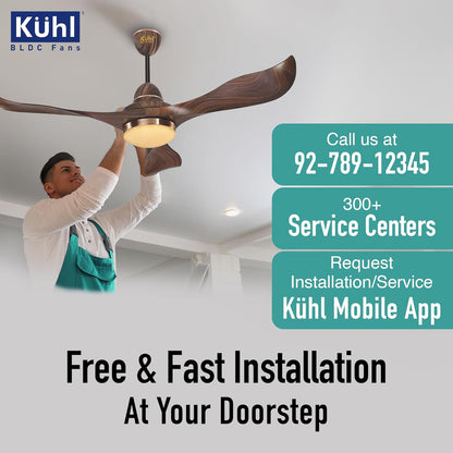 KUHL Glanz F3 1320mm Stylish Power Saving BLDC Ceiling Fan With Remote | Down Light | 30W | 5 Star | IoT - Operate Via Mobile&Alexa | Reverse Mode | Free Installation |Teak