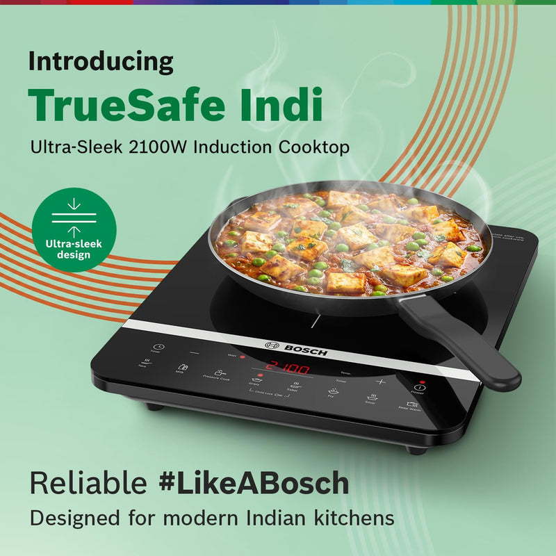 Bosch TrueSafe 2100W Ultra-Sleek Induction Cooktop with Touch Panel, Black