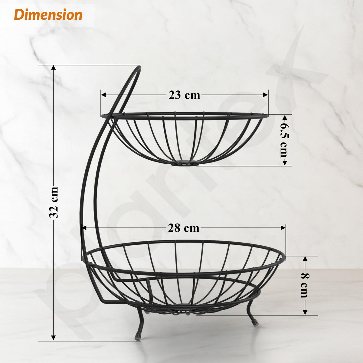 Plantex Fruit Basket for Dining Table/2-Tier Vegetable Basket Stand/Fruit Bowl/Vegetable and Fruit Stand for Kitchen Storage Black, (23 x 32 x 28 cm)-4
