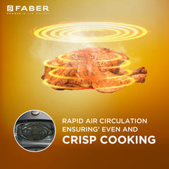 Faber 6 liter 1500W Air Fryer|Fry, Bake, Roast, Toast, Defrost, Grill & Reheat|360° Rapid Air Cooking, 85% Less Oil|Temp