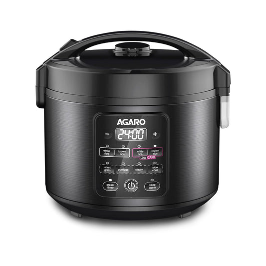 AGARO Regal Electric Rice Cooker, 3 Litres Ceramic Inner Bowl, 750gms (approx. 5 cups) raw rice, SS Steamer, Preset Cooking Functions, Preset Timer, Keep Warm Function, LED Display, Black