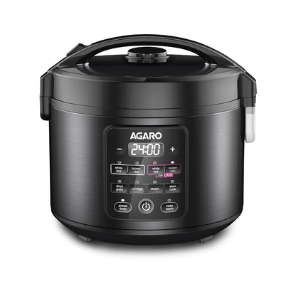 AGARO Regal Electric Rice Cooker, 3 Litres Ceramic Inner Bowl, 750gms (approx. 5 cups) raw rice, SS Steamer, Preset Cooking Functions, Preset Timer, Keep Warm Function, LED Display, Black