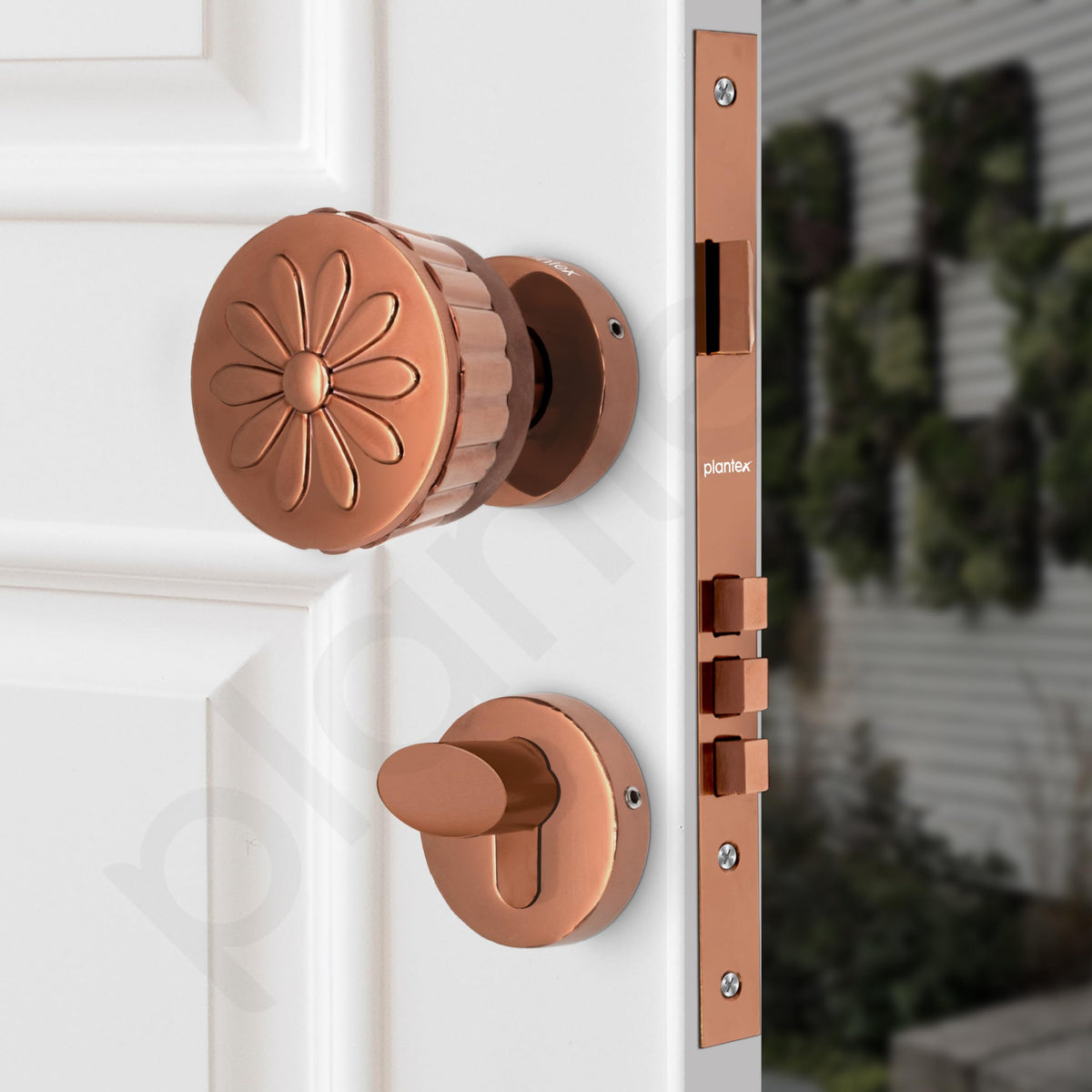Plantex Heavy Duty Door Lock/Main Door Mortise Lock Handle/Handle Set for Home/Office/Door Accessories (Rose Gold)-4