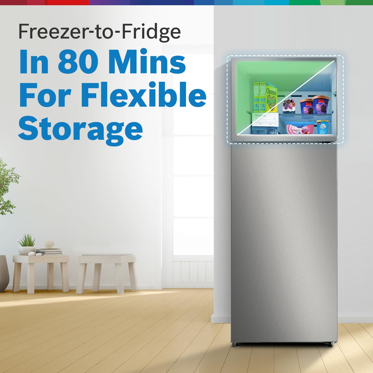 Bosch 243L 3 Star Inverter Frost free Double Door Refrigerator (2023 Model, CTC27S031I, 6-in-1 Convertible, 18 Hours Cooling Retention, Digital Display, Super Freeze, 80min Covert, Silver Inox)