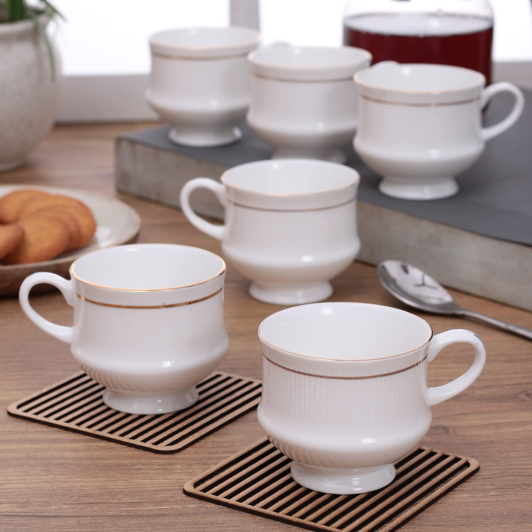 Clay Craft Elegant Gold Line Coffee/Tea Cups Set of 6, Perfect for Daily use 180 ml, (Mona-Set of 6), Tea Cup Set of 6, Mugs for Coffee, Cups Set of 6, Ideal for Gifting, Perfect for Home and Office