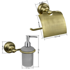 Plantex 304 Grade Stainless Steel Washroom Set of 2 - Toilet Paper Holder/Stand/Liquid Soap Dispenser - Skyllo (Brass Antique)-2
