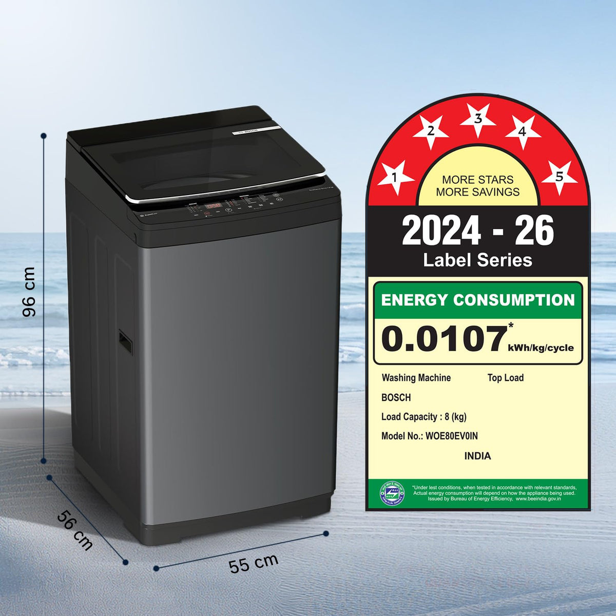Bosch 8 KG 5 Star Fully Automatic Top Loading Washing Machine,Inbuilt Heater,Glass Lid with chrome finish,Tempered Glass with Soft Closing Lid, (WOE80EV0IN)-3