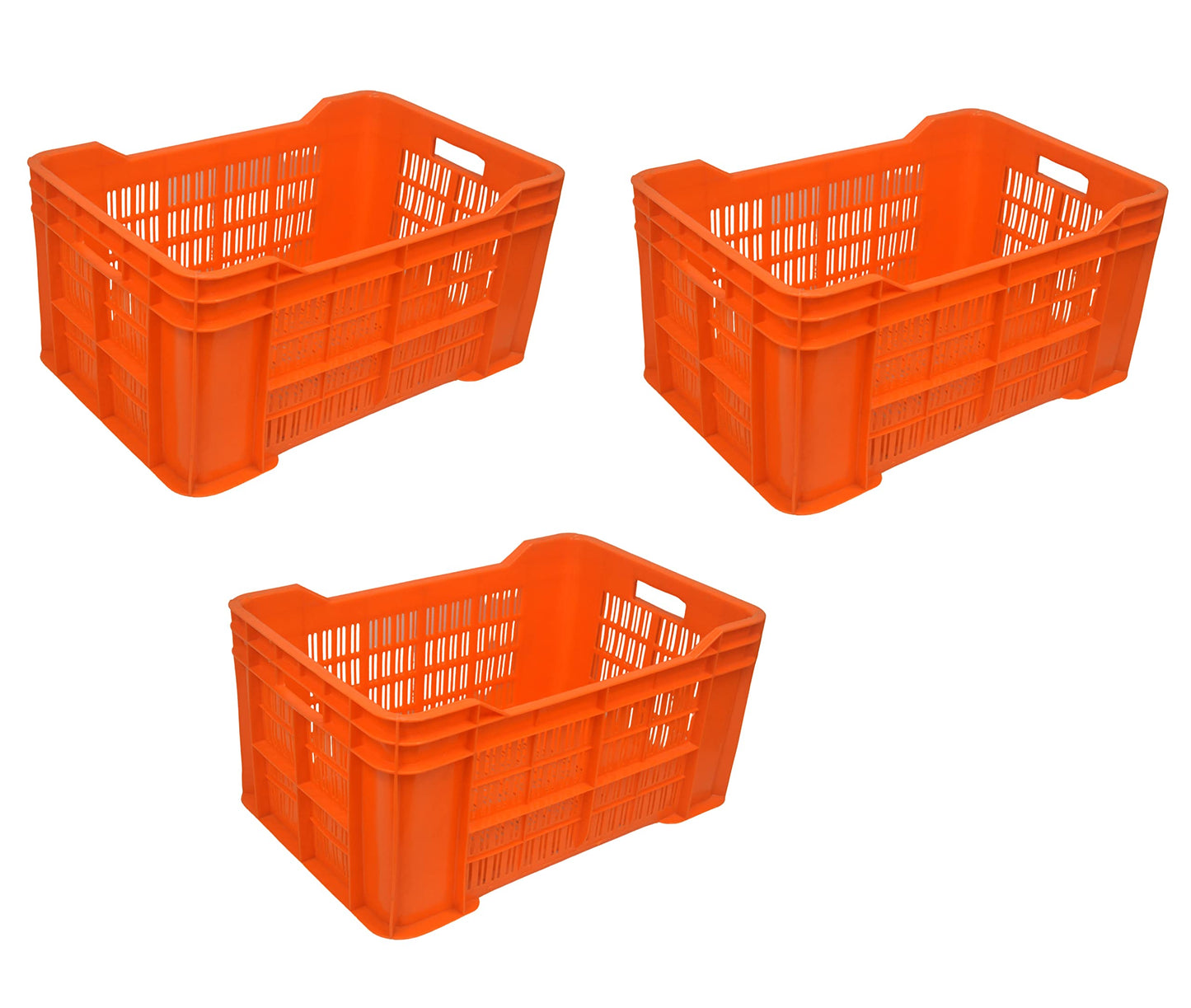 Nilkamal Plastic Rectangular Multipurpose/Vegetable/Fruit/Fish Crate (542 x 360 x 300 mm) Pack of 3 (Blue) 36x54.2x30 cm