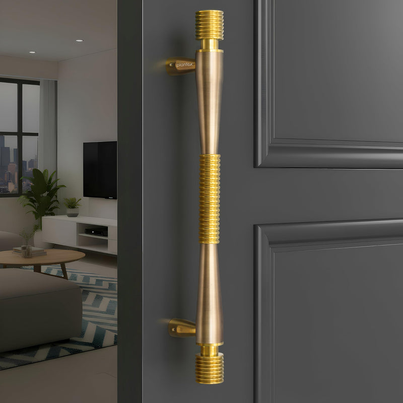 Plantex 12 Inch Main Door Handle/Stainless Steel Handle for Door/Pull-Push Handle for Home/Office/3 Years Warranty Pack of 1 (APS-147, Brass Antique & Gold)-1