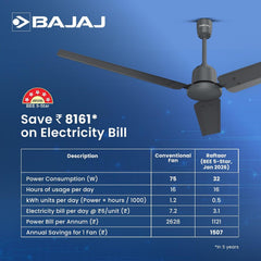 Bajaj Raftaar BLDC 1200 mm Ceiling Fan with Remote (Coalmine Grey)-6