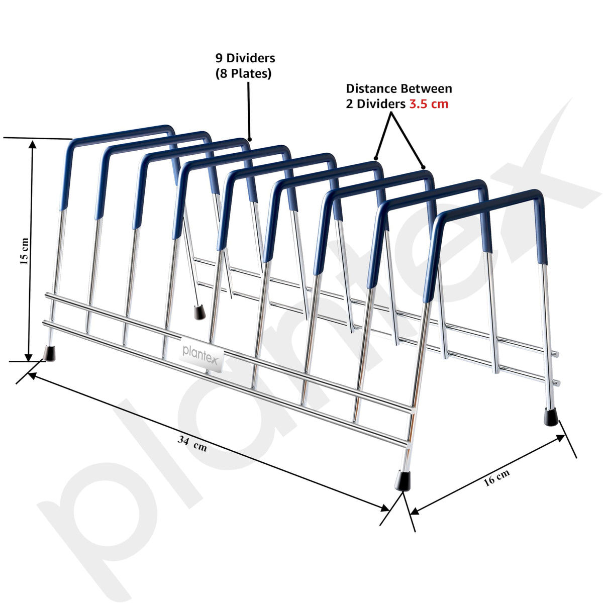Plantex Stainless Steel Plate Stand for Kitchen Cabinet/10 Slot Plate Rack for Kitchen/6-Inch Rubber-Gripped Dish Stand(Size-6Inches, Slot- 8, Pack of 1)-2