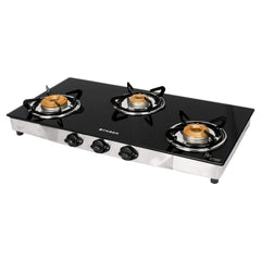 Faber Jumbo SS 3 Brass Burner Cooktop | 1 Jumbo, 1 Medium, 1 Small | Drip Tray | Toughened Glass | SS Finish | Ergonomic